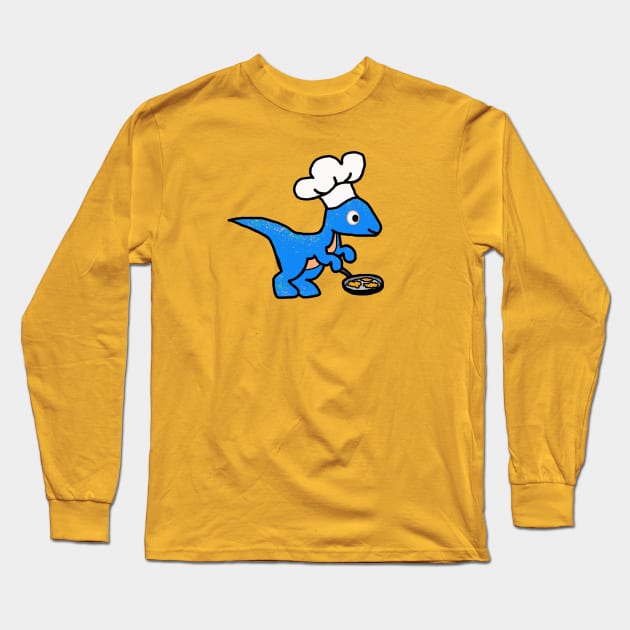 Hanukkah Velociraptor with Chef's Hat (No Text) Long Sleeve T-Shirt by Del Doodle Design